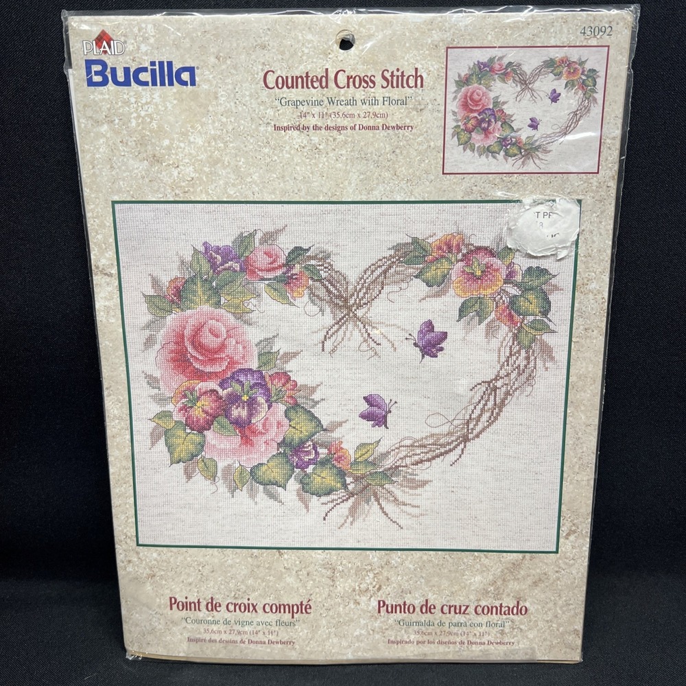 Bucilla Counted Cross Stitch Kit Grapevine Wreath With Floral Donna Dewberry New